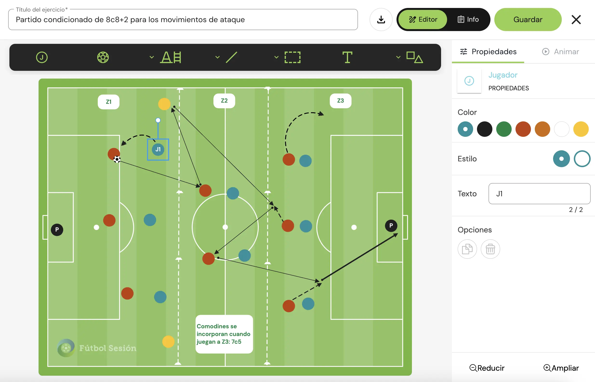 Editor de ejercicios de Fútbol Sesión
