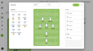 Creador de alineaciones de Fútbol Sesión con jugadores titulares suplentes y lesionados